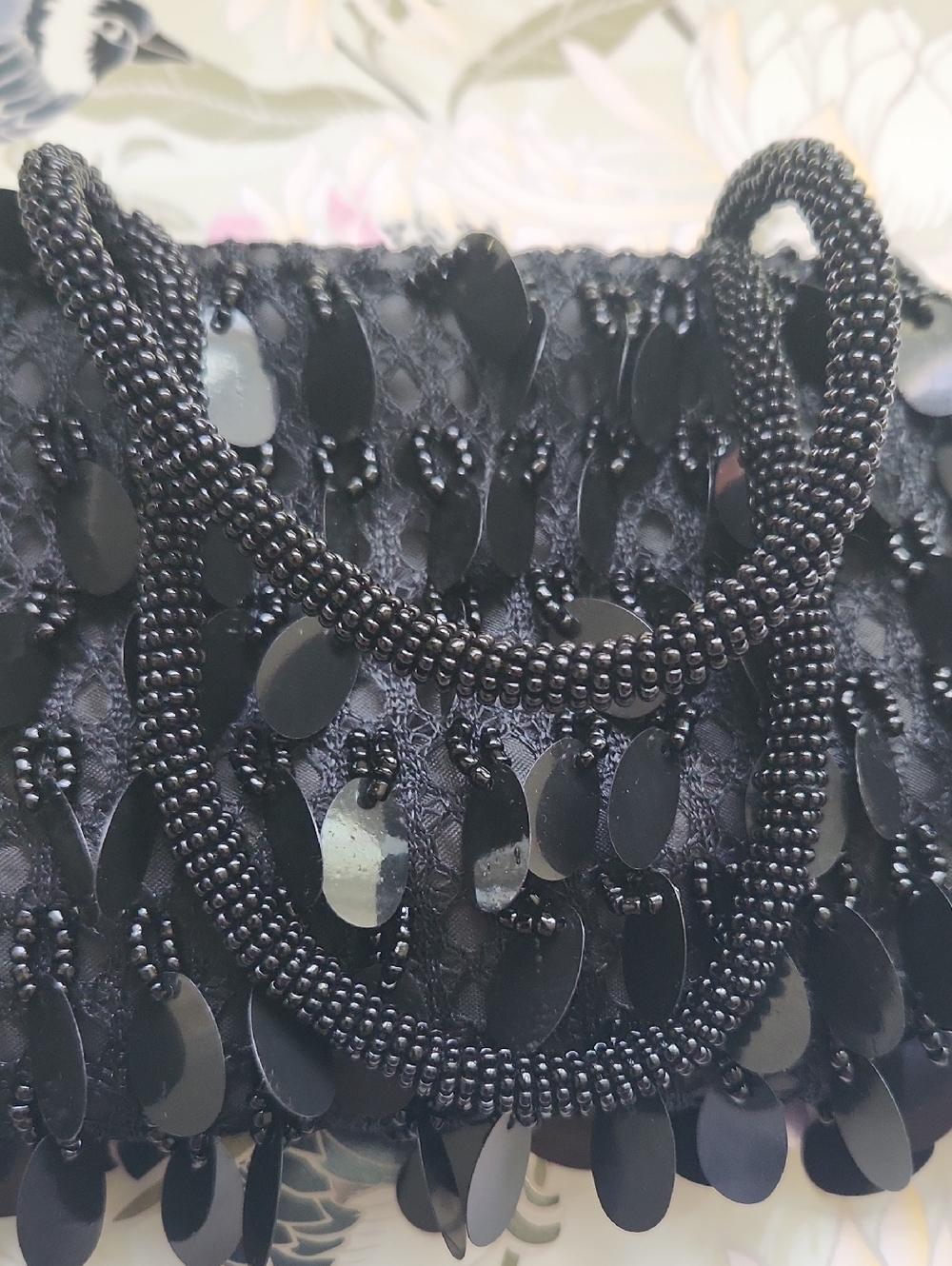 Black Sequin Beaded Tote Handbag - Elegant Evening Bag - Picture 3 of 3